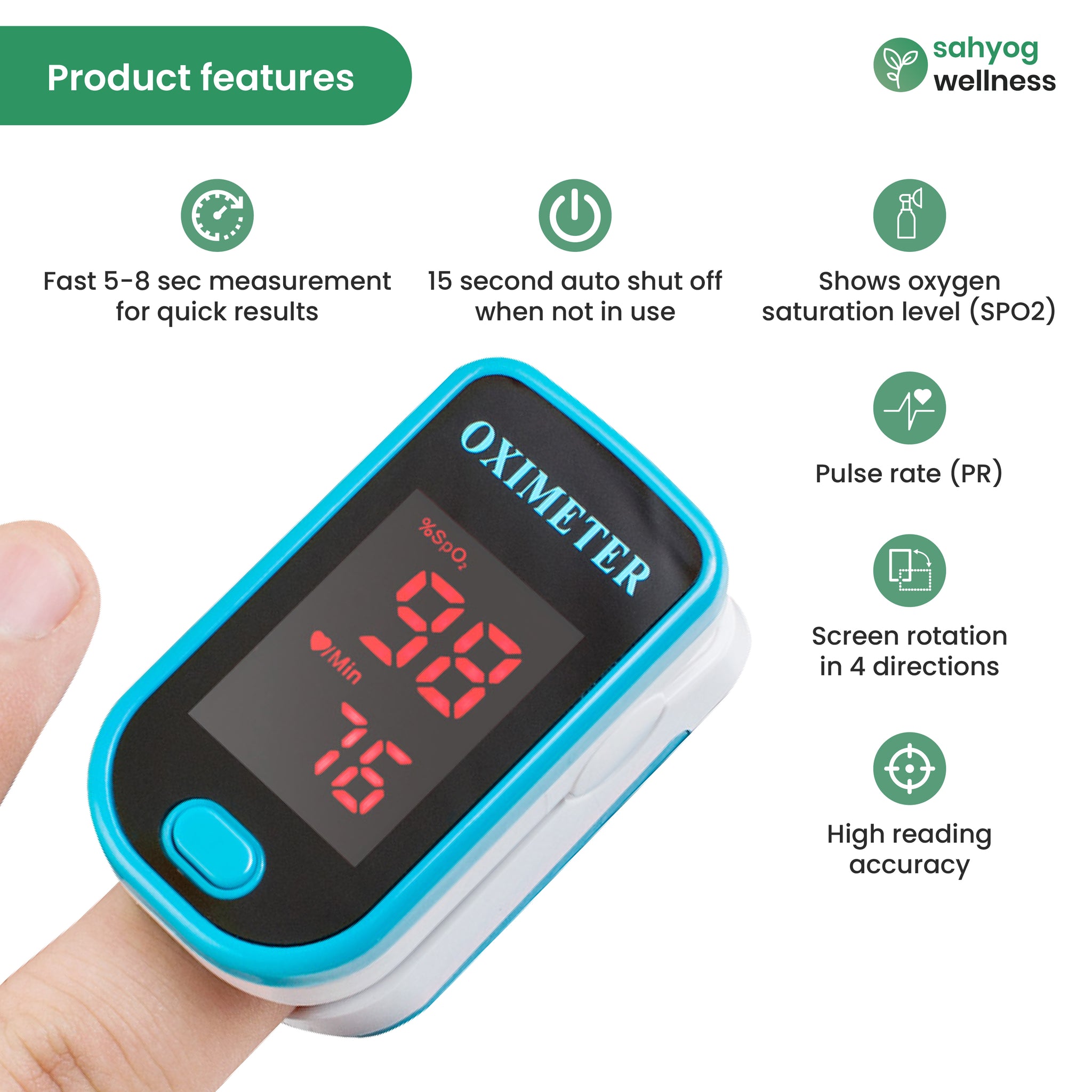 Fingertip Pulse Oximeter LED Blood Oxygen Monitor Spo2 Reading